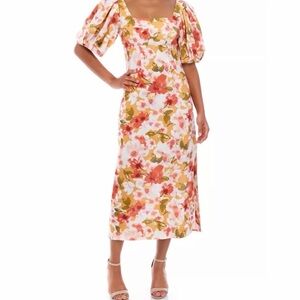 Moon River Backless Floral Dress - Orange, Pink, Cream